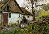 Peder Mork Monsted Bromolle Farm with Chickens painting